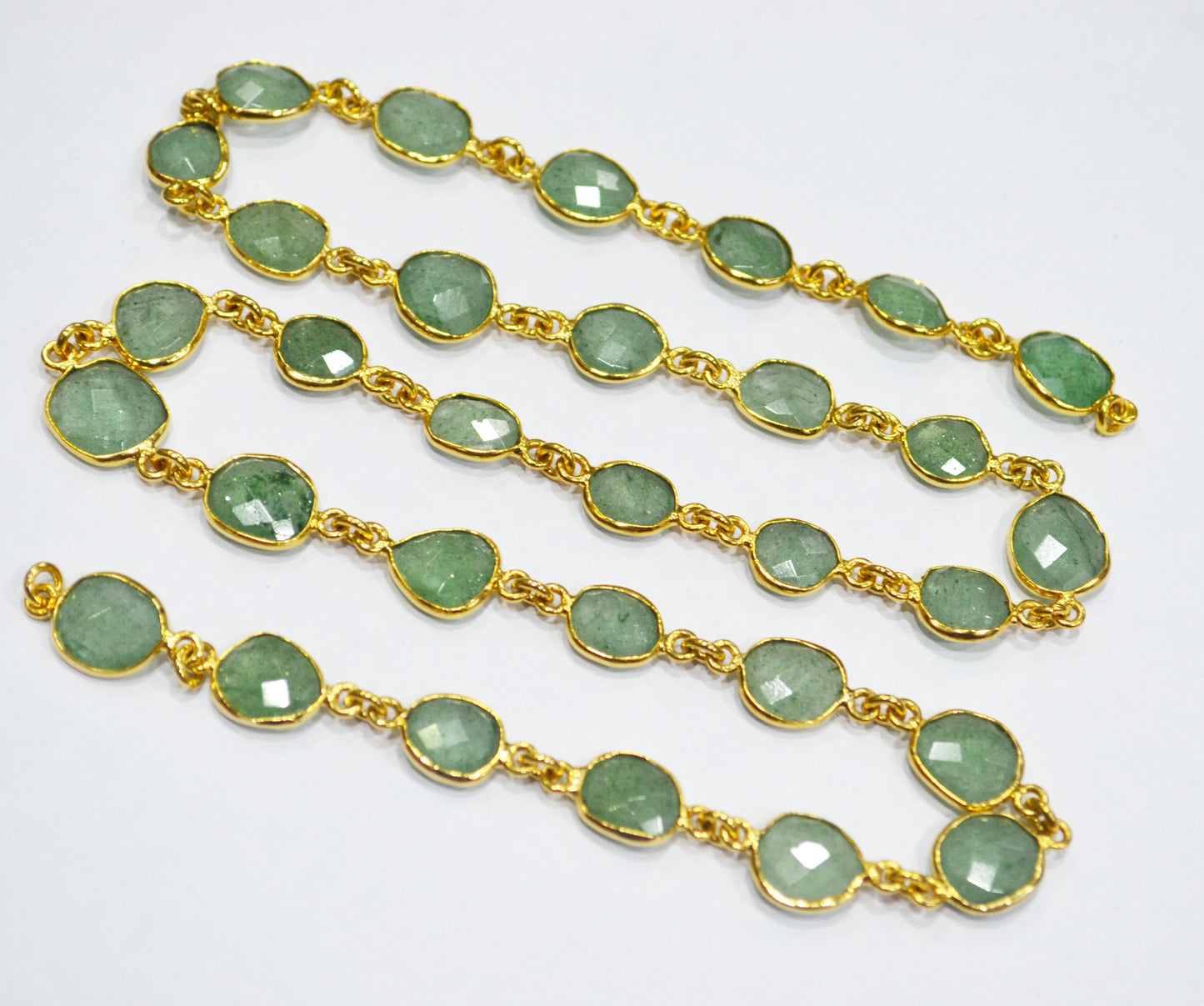 Green Strawberry Rock Quartz Slice Shape Connector Chain , 9 - 12 mm , RB-6333