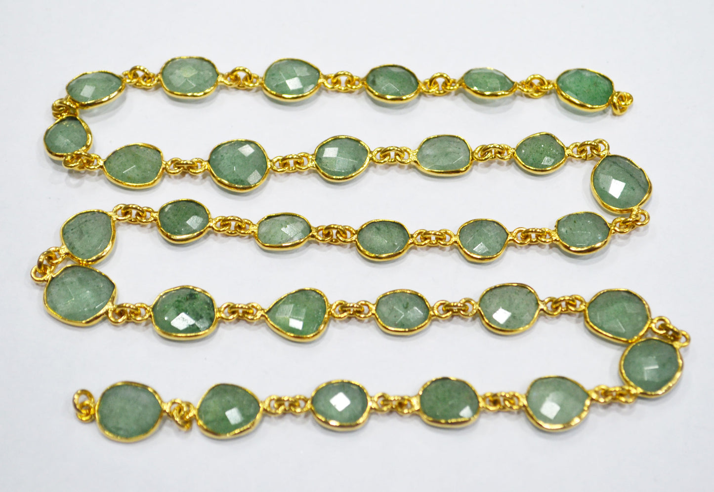 Green Strawberry Rock Quartz Slice Shape Connector Chain , 9 - 12 mm , RB-6333