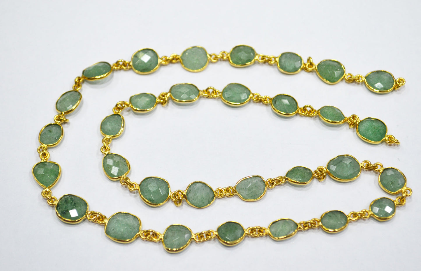 Green Strawberry Rock Quartz Slice Shape Connector Chain , 9 - 12 mm , RB-6333