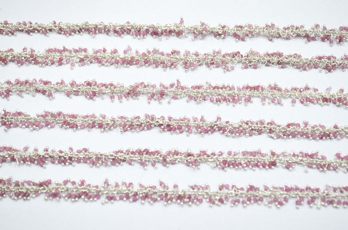 Pink Tourmaline Faceted Round Shape Rosary Beaded Grape Chain , Pink Tourmaline Angoori Cluster Wire Wrapped Chain , 2 mm , RB-6335