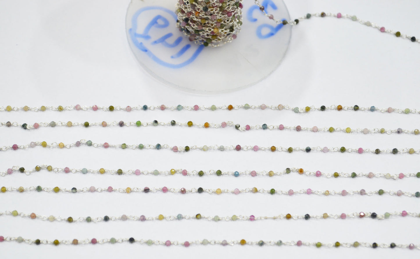 Multi Tourmaline Faceted Round Shape Rosary Beaded Chain , Sold By Foot , 2 mm , RB-6336