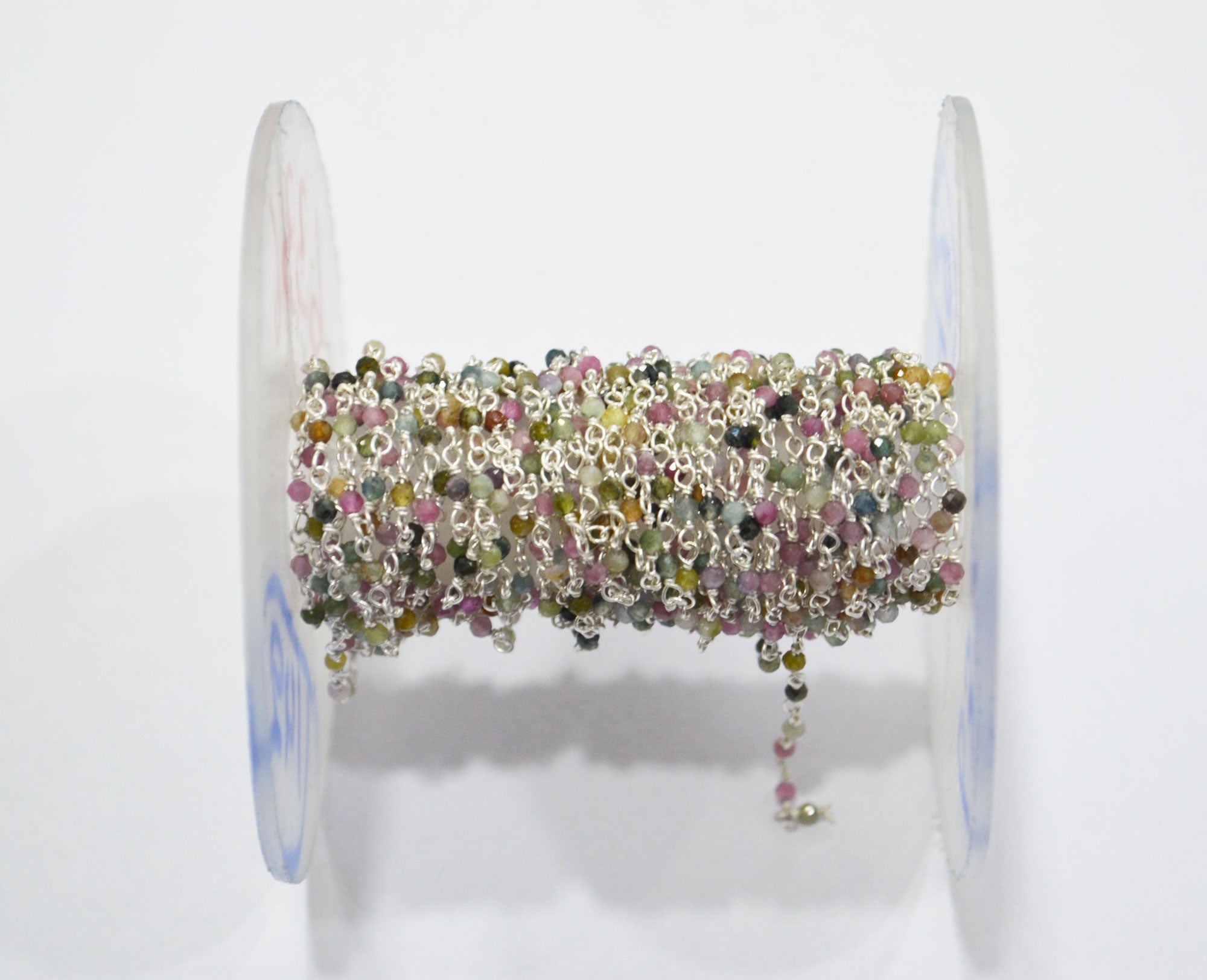 Multi Tourmaline Faceted Round Shape Rosary Beaded Chain , Sold By Foot , 2 mm , RB-6336