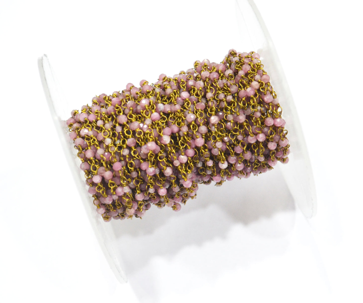 Pink Tourmaline Faceted Round Shape Rosary Beaded Chain , Sold By Foot , 2 mm , RB-6337