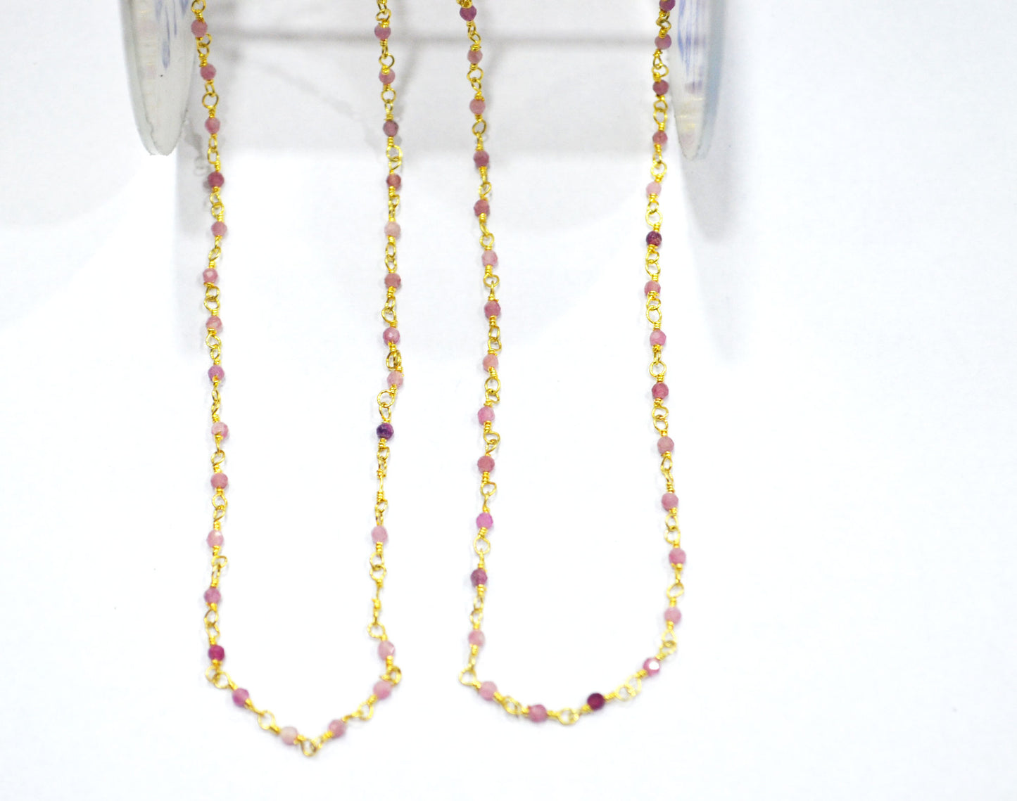 Pink Tourmaline Faceted Round Shape Rosary Beaded Chain , Sold By Foot , 2 mm , RB-6337