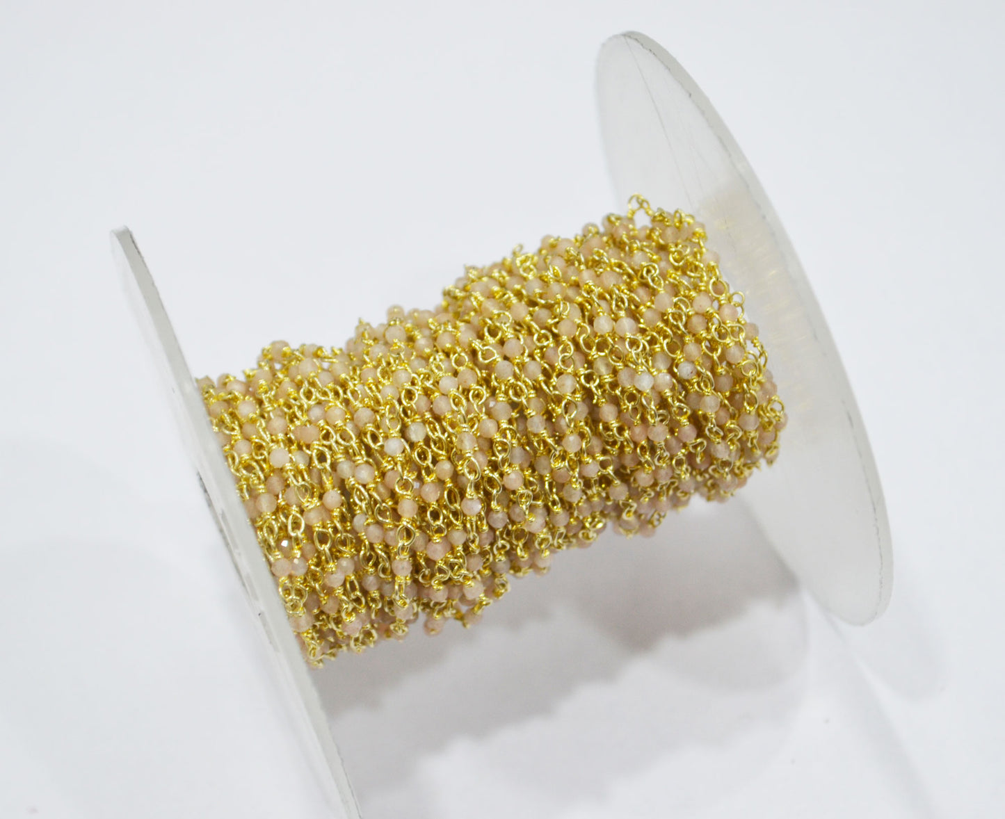 Peach Moonstone Faceted Round Shape Rosary Beaded Chain , Sold By Foot , 2 mm , RB-6338