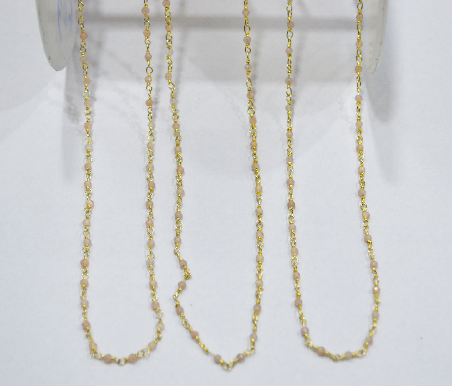 Peach Moonstone Faceted Round Shape Rosary Beaded Chain , Sold By Foot , 2 mm , RB-6338