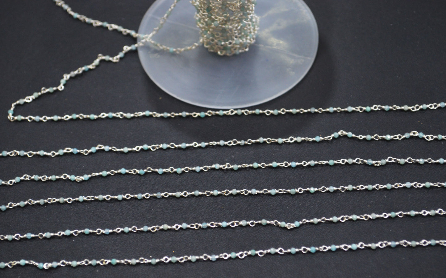 Amazonite Faceted Round Shape Rosary Beaded Chain , Sold By Foot , 2 mm , RB-6339