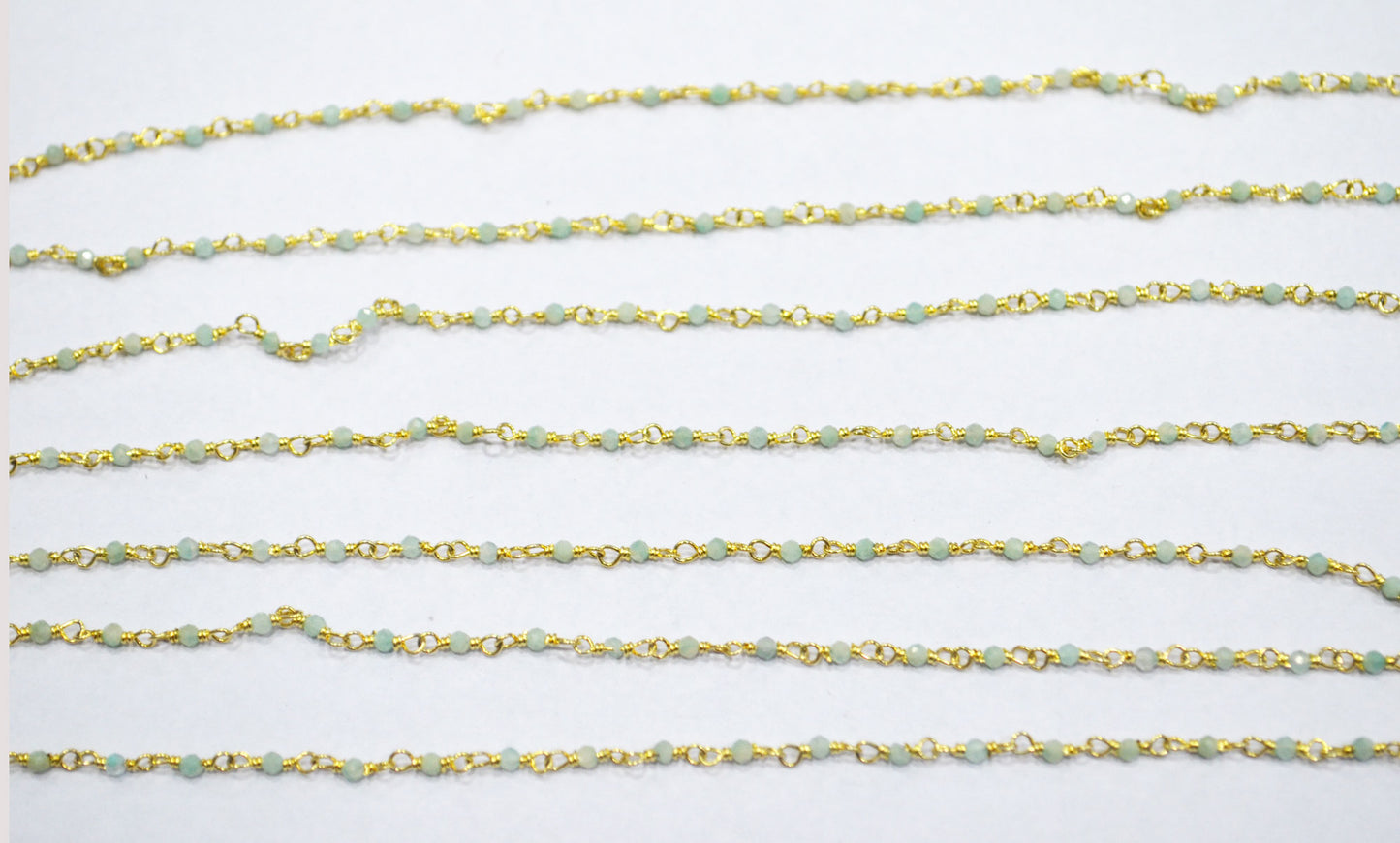 Amazonite Faceted Round Shape Rosary Beaded Chain , Sold By Foot , 2 mm , RB-6339
