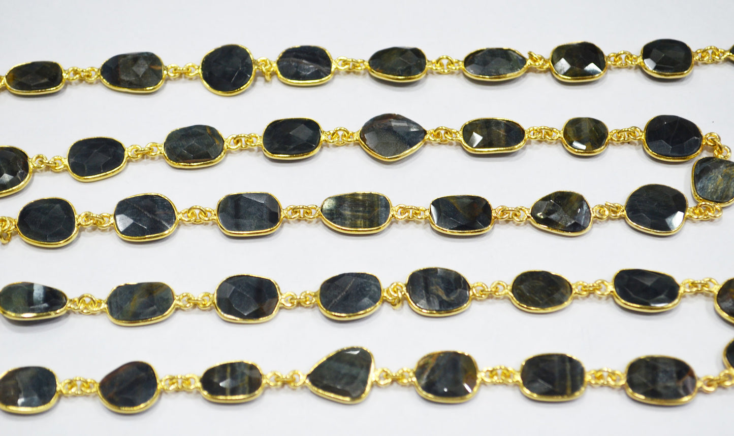 Black Iron Tiger Eye Slice Shape Connector Chain , 11 - 14 mm , RB-6340