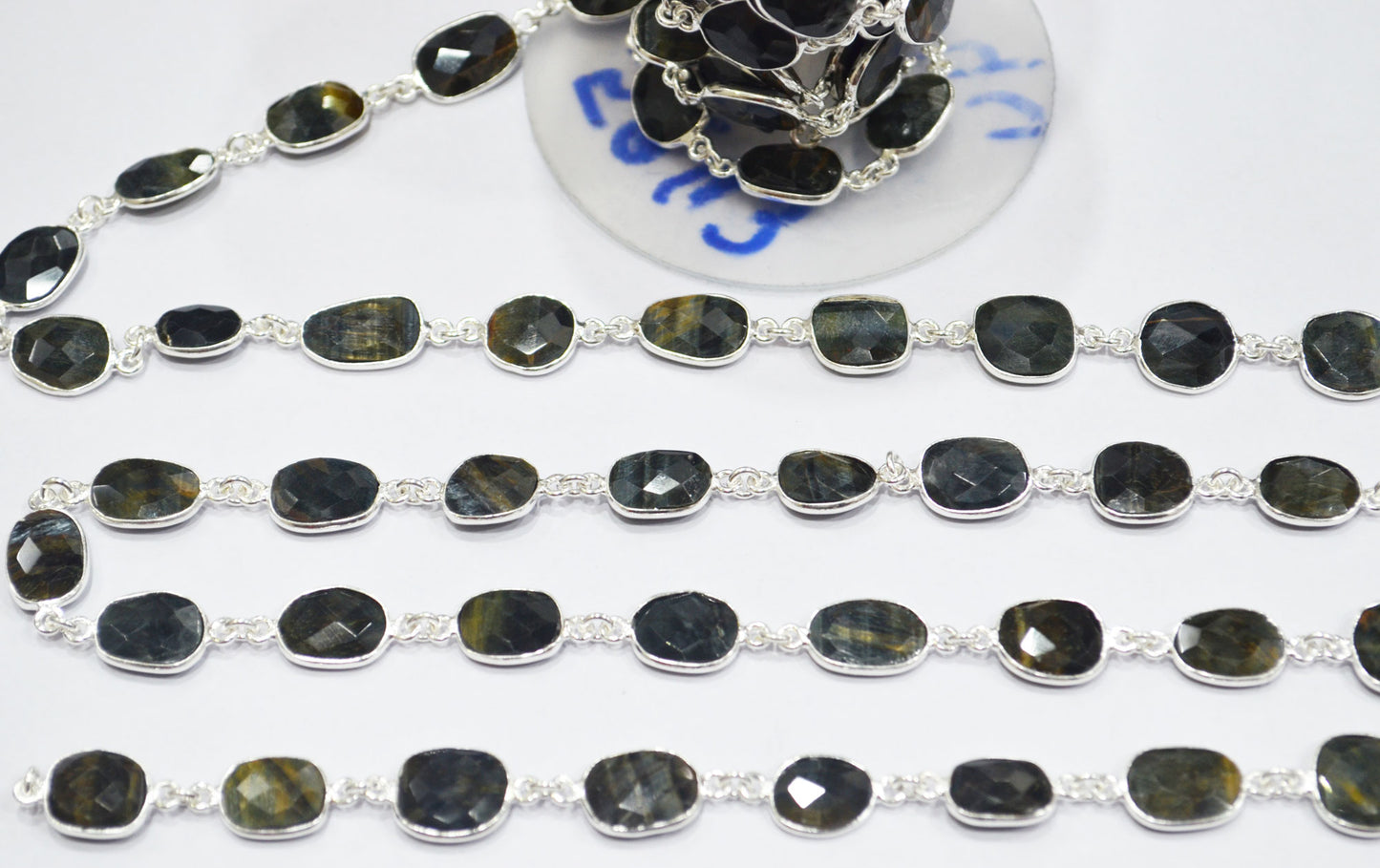 Black Iron Tiger Eye Slice Shape Connector Chain , 11 - 14 mm , RB-6340