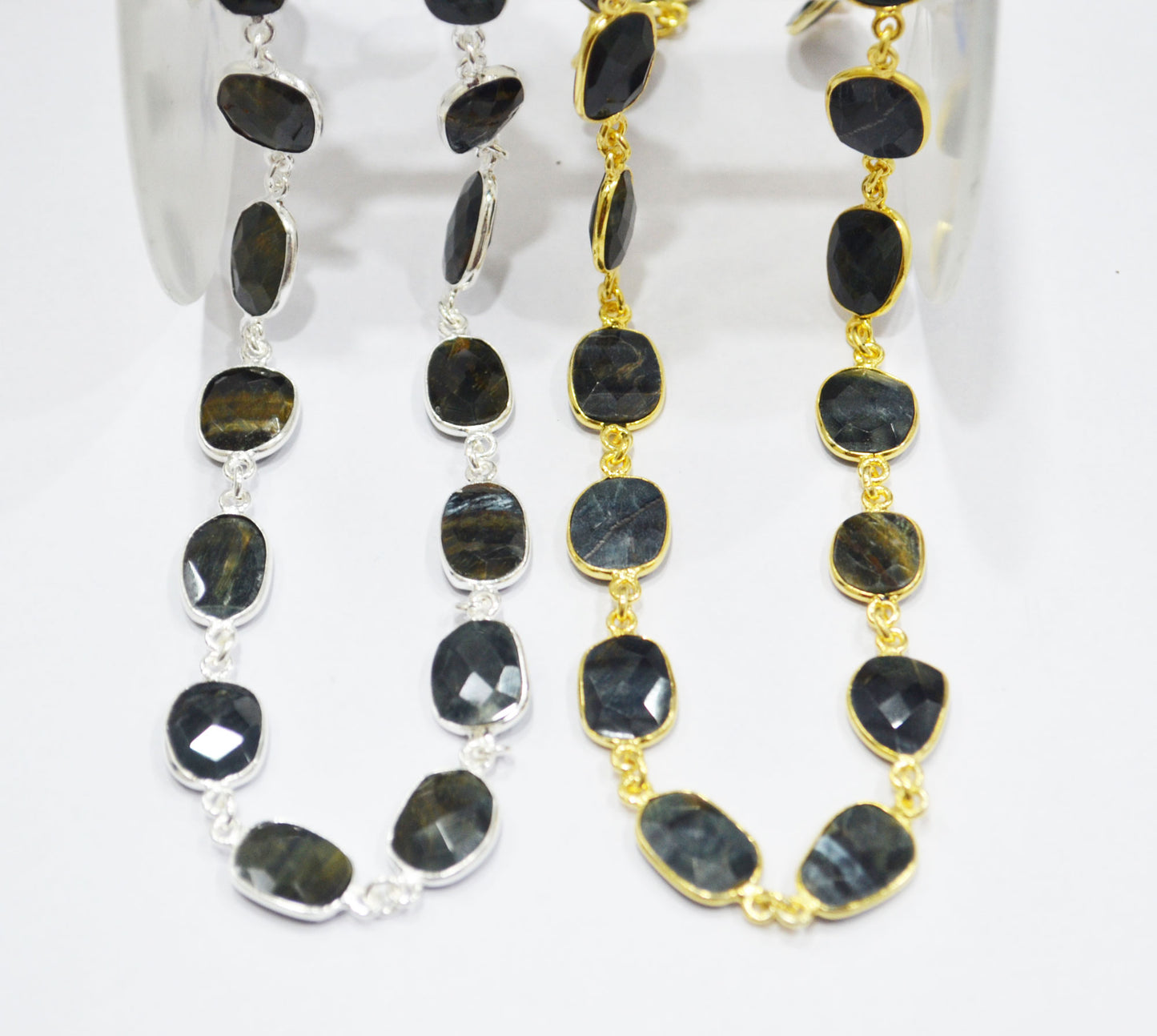 Black Iron Tiger Eye Slice Shape Connector Chain , 11 - 14 mm , RB-6340