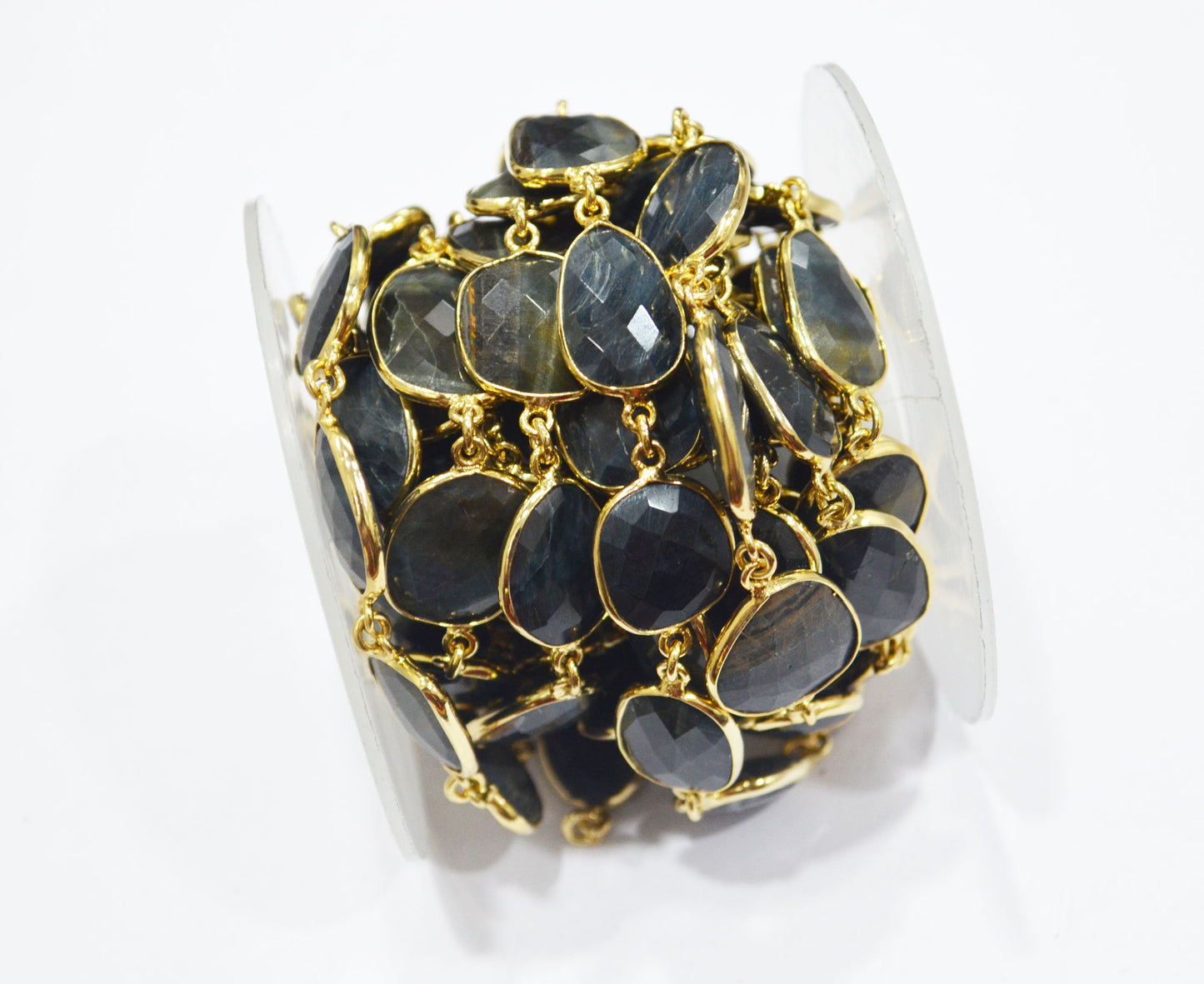 Black Iron Tiger Eye Slice Shape Connector Chain , 15 - 19 mm , RB-6341