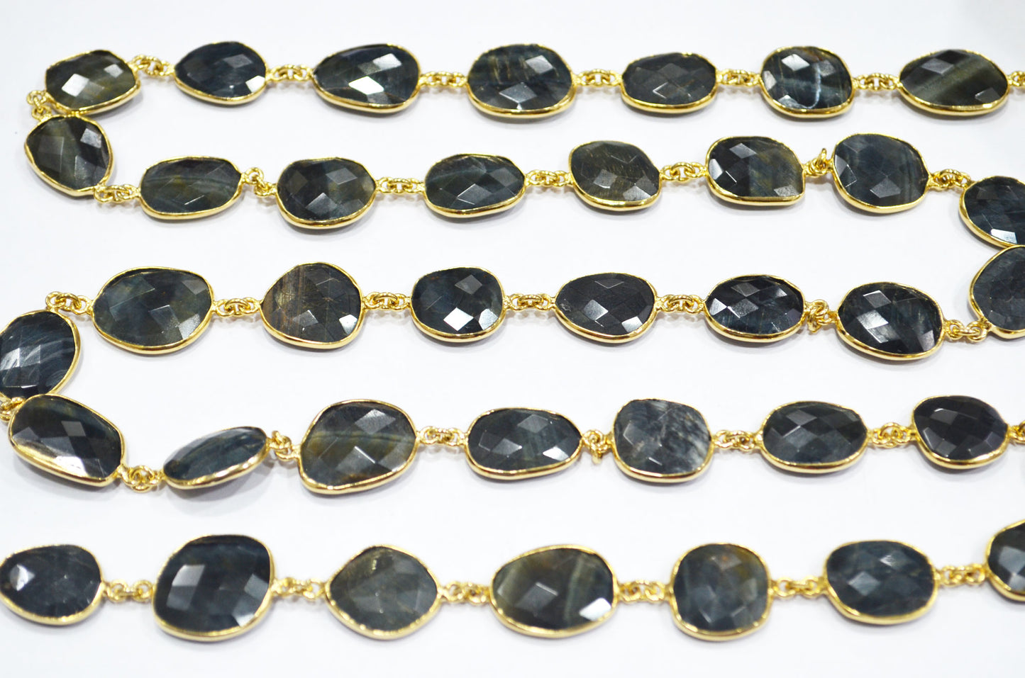Black Iron Tiger Eye Slice Shape Connector Chain , 15 - 19 mm , RB-6341