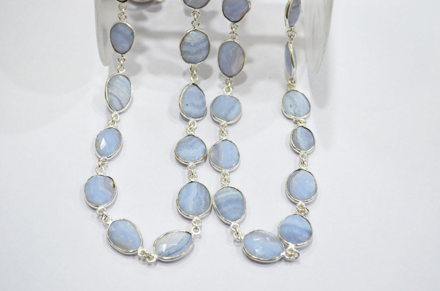 Blue Lace Agate Slice Shape Connector Chain , 10 - 14 mm , RB-6342
