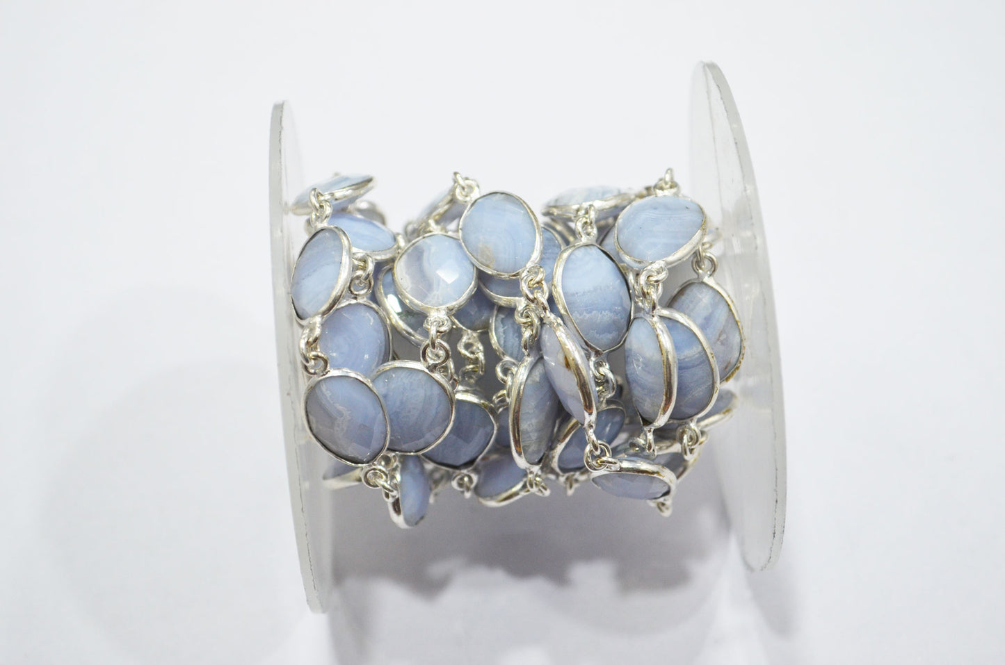 Blue Lace Agate Slice Shape Connector Chain , 10 - 14 mm , RB-6342