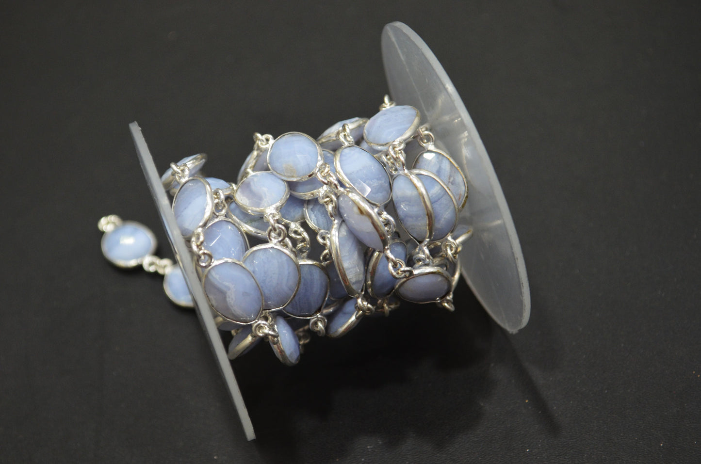 Blue Lace Agate Slice Shape Connector Chain , 10 - 14 mm , RB-6342