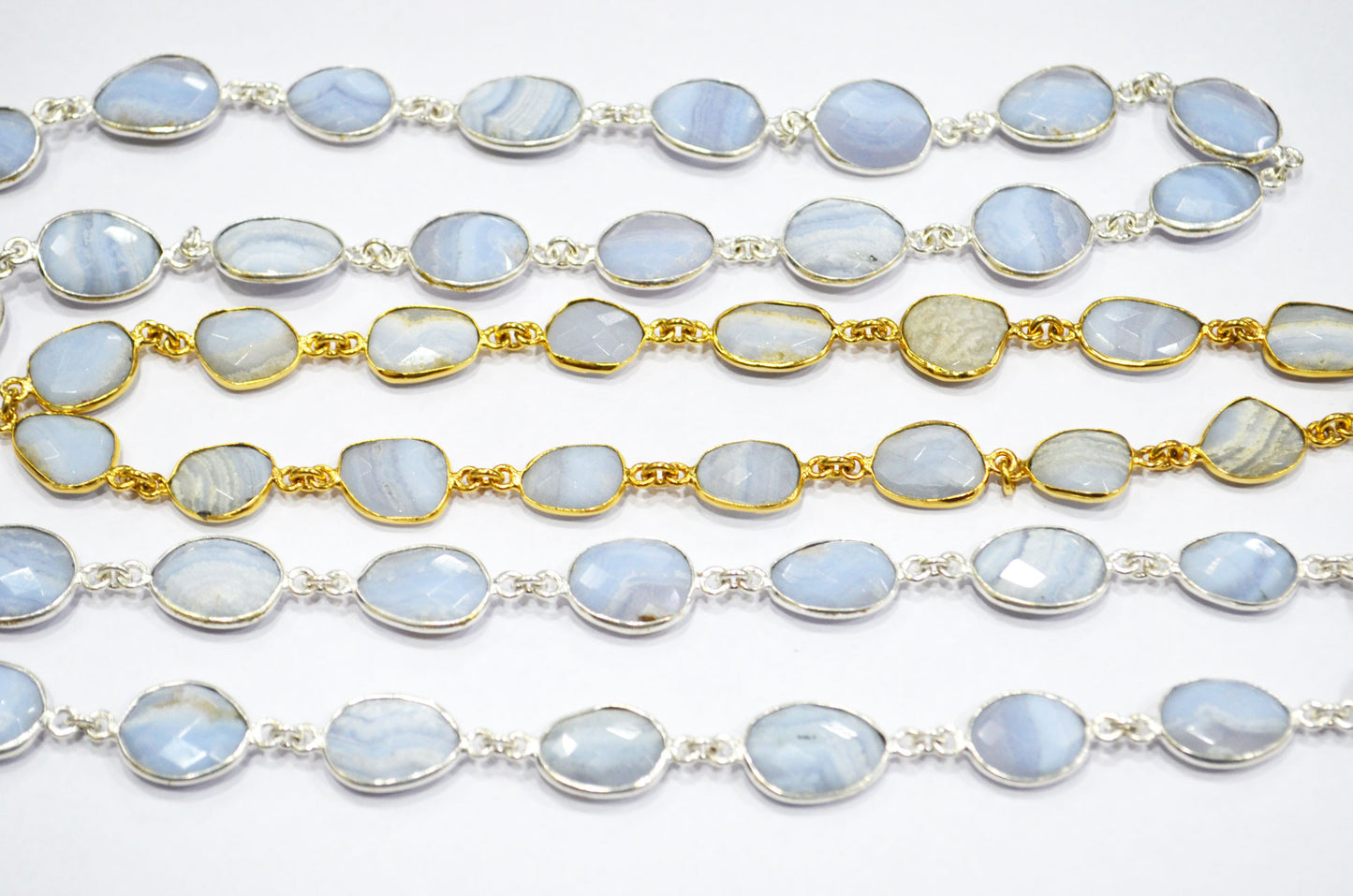 Blue Lace Agate Slice Shape Connector Chain , 10 - 14 mm , RB-6342