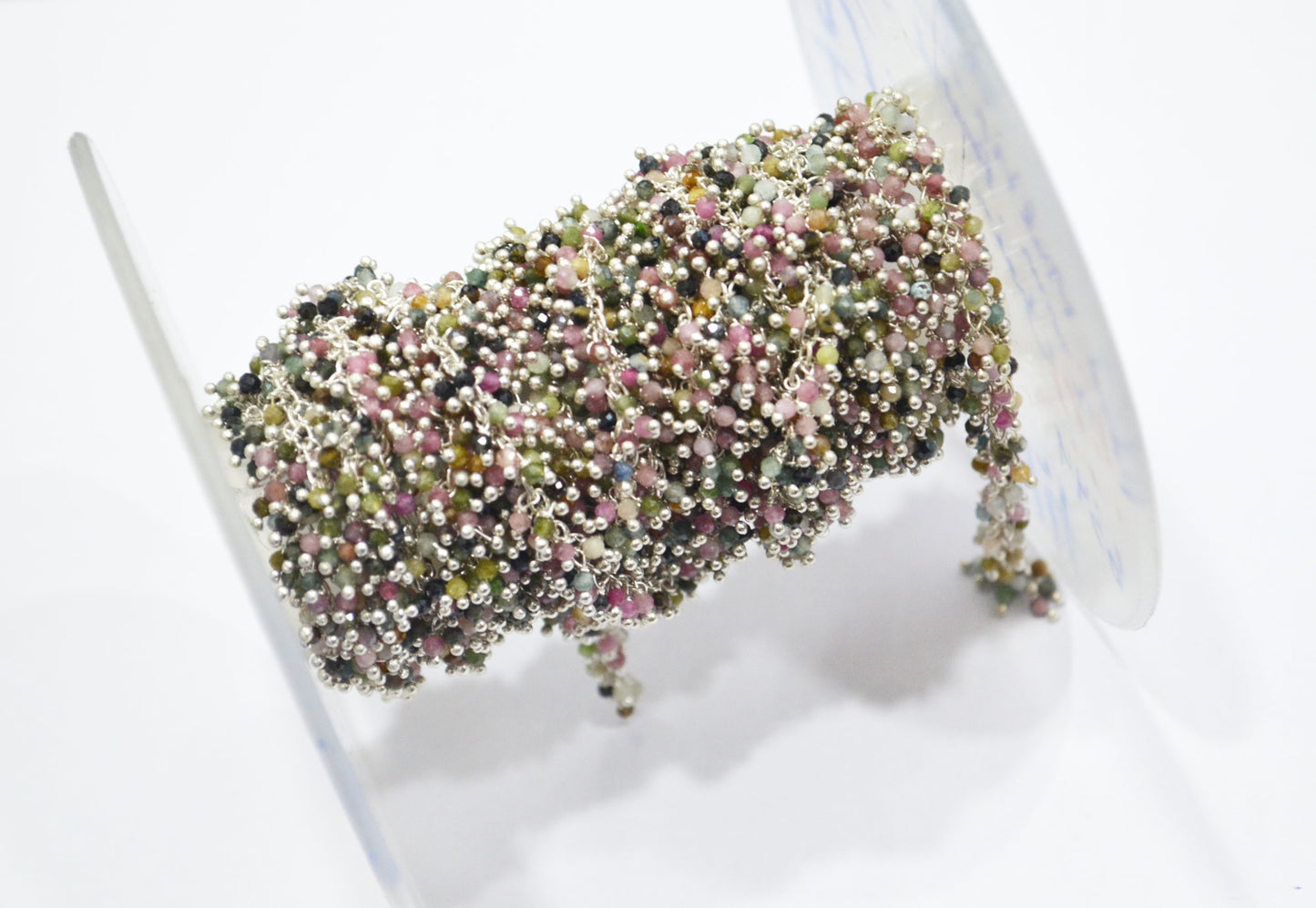 Multi Tourmaline Faceted Round Shape Grape Chain , Multi Tourmaline Angoori Cluster Wire Wrapped Chain , 2 mm , RB-6344