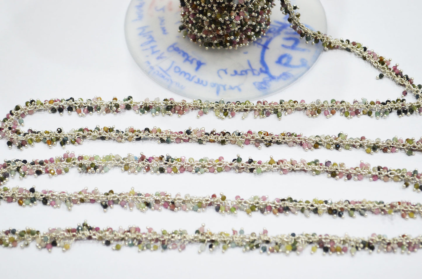 Multi Tourmaline Faceted Round Shape Grape Chain , Multi Tourmaline Angoori Cluster Wire Wrapped Chain , 2 mm , RB-6344