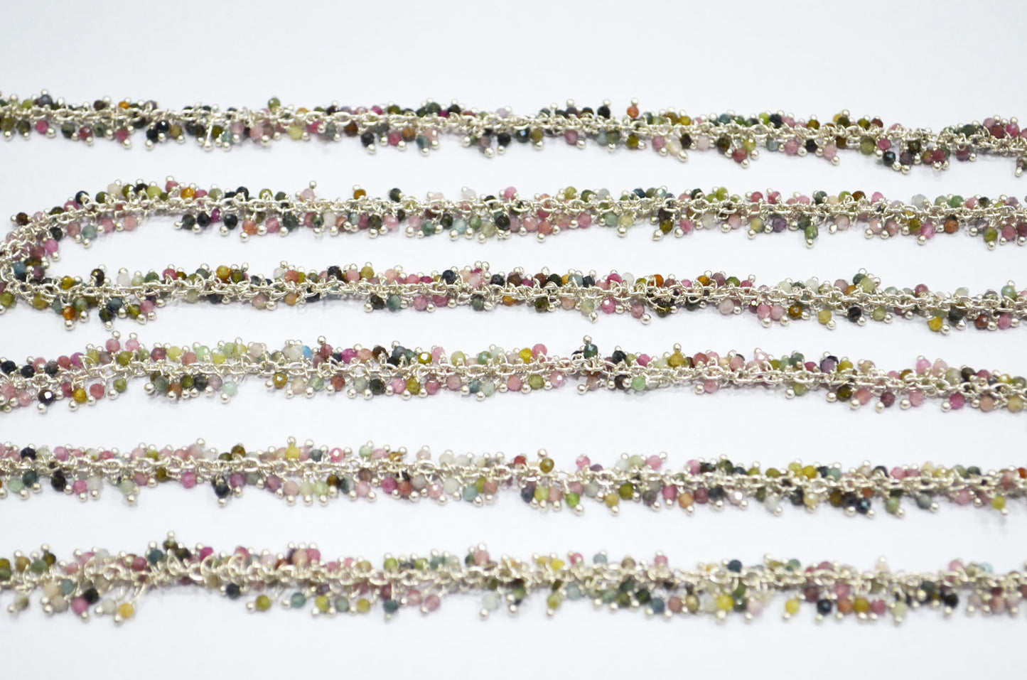 Multi Tourmaline Faceted Round Shape Grape Chain , Multi Tourmaline Angoori Cluster Wire Wrapped Chain , 2 mm , RB-6344