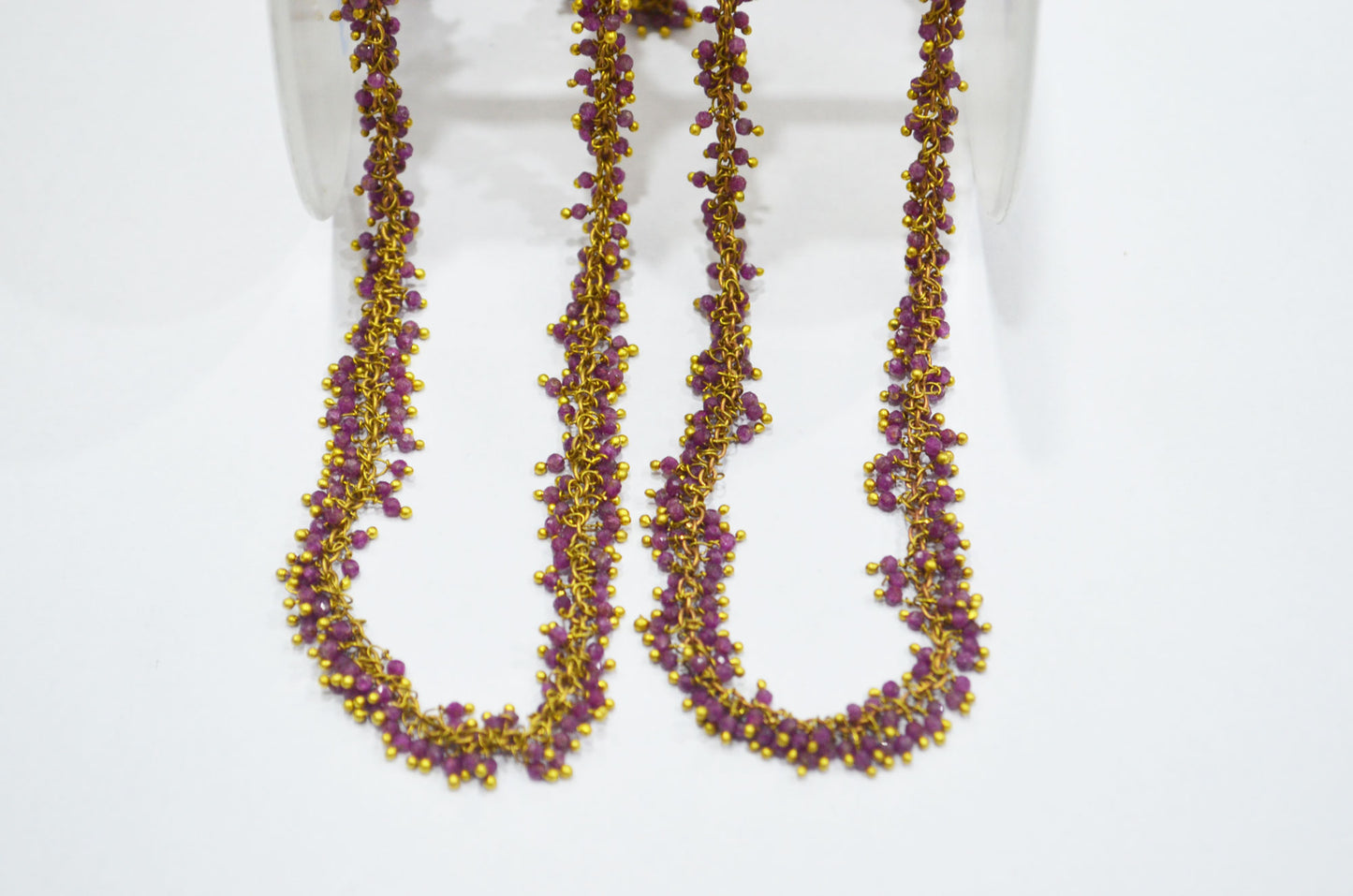 Mozambique Ruby Faceted Round Shape Grape Chain , Mozambique Ruby Angoori Cluster Wire Wrapped Chain , 2 mm , RB-6346