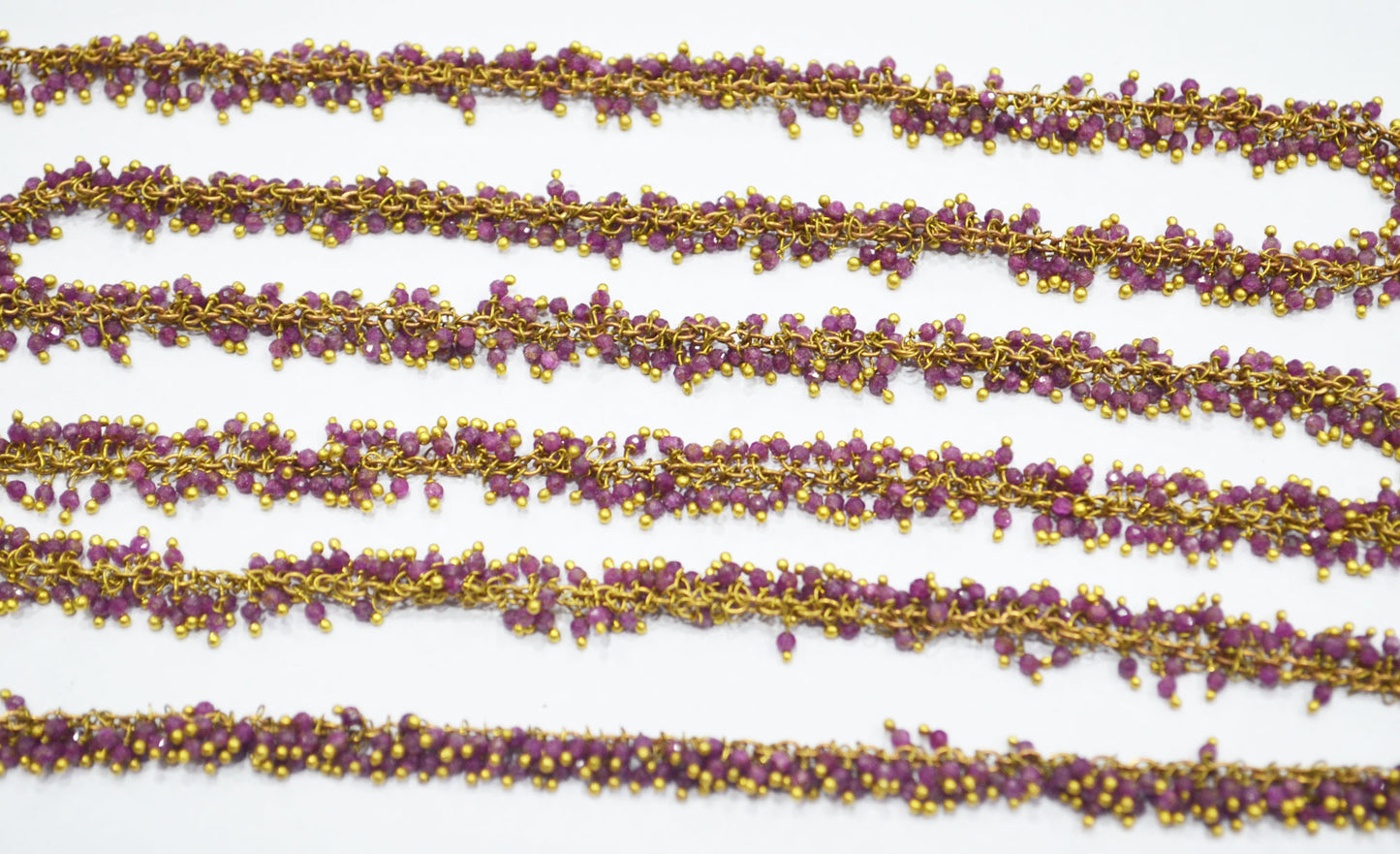 Mozambique Ruby Faceted Round Shape Grape Chain , Mozambique Ruby Angoori Cluster Wire Wrapped Chain , 2 mm , RB-6346