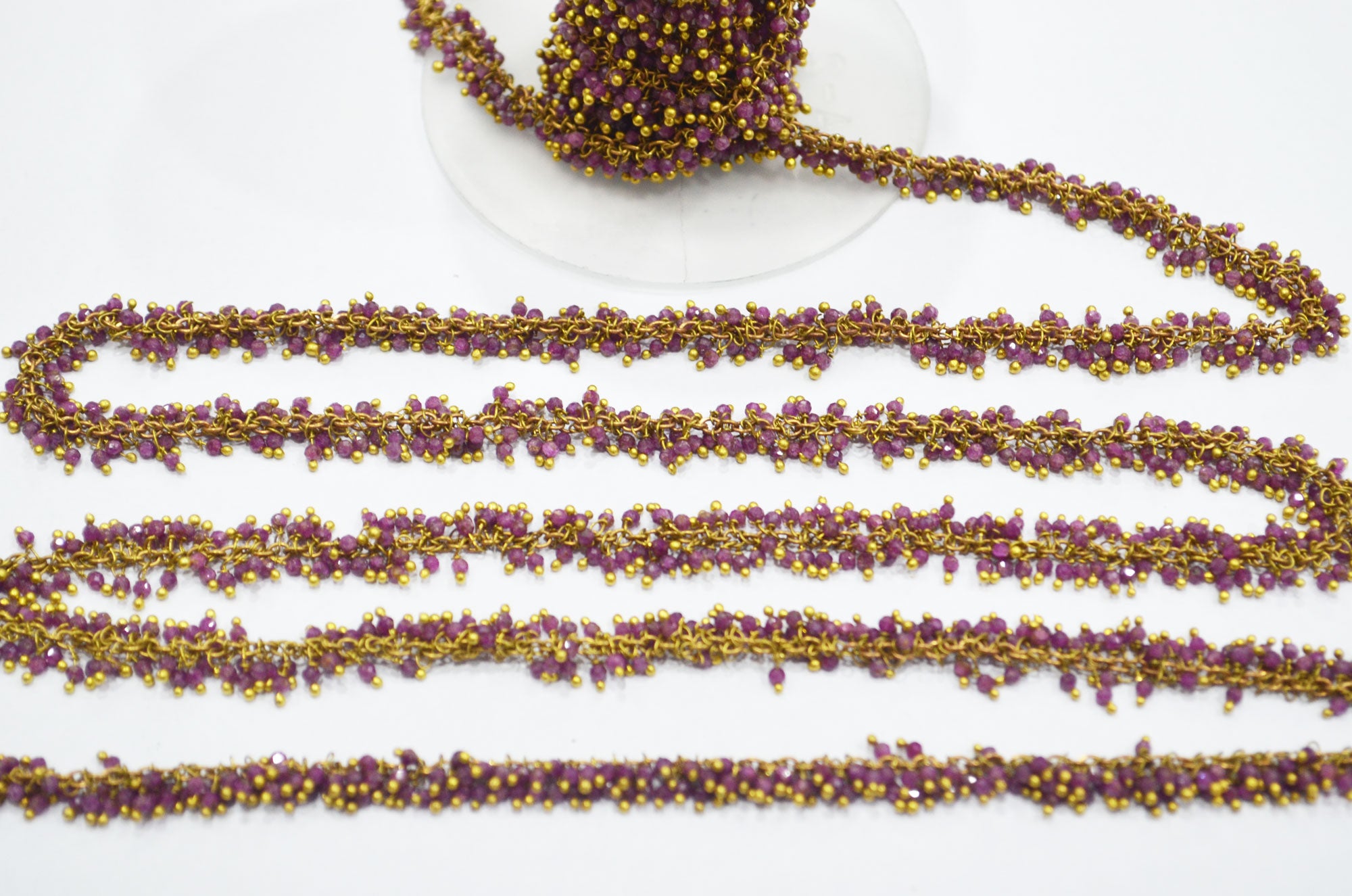 Mozambique Ruby Faceted Round Shape Grape Chain , Mozambique Ruby Angoori Cluster Wire Wrapped Chain , 2 mm , RB-6346