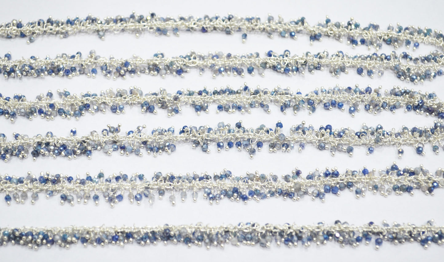 Silverite Grey Moonstone Faceted Round Shape Grape Chain , Silverite Grey Moonstone Angoori Cluster Wire Wrapped Chain , 2 mm , RB-6347