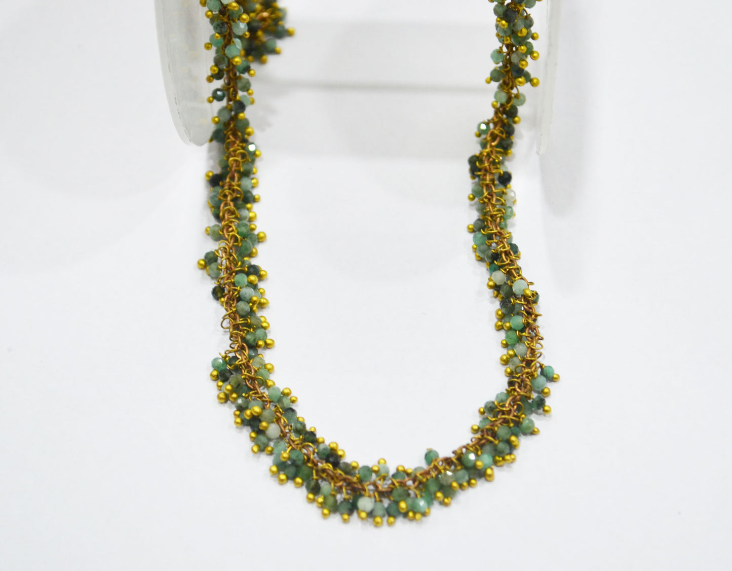 Emerald Faceted Round Shape Grape Chain , Emerald Angoori Cluster Wire Wrapped Chain , 2 mm , RB-6348