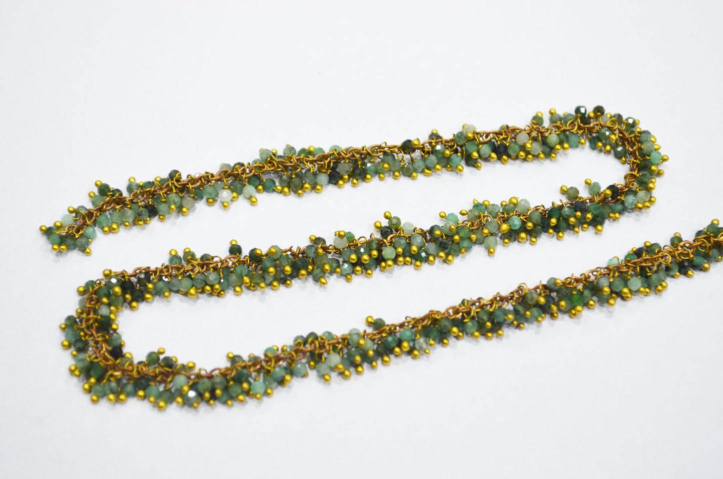 Emerald Faceted Round Shape Grape Chain , Emerald Angoori Cluster Wire Wrapped Chain , 2 mm , RB-6348