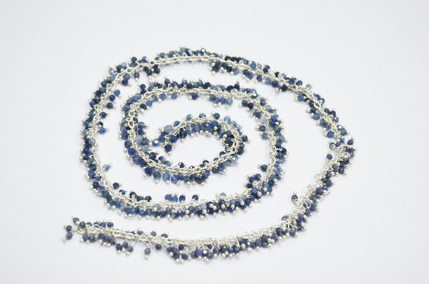 Blue Sapphire Faceted Round Shape Grape Chain , Blue Sapphire Angoori Cluster Wire Wrapped Chain , 2 mm , RB-6349