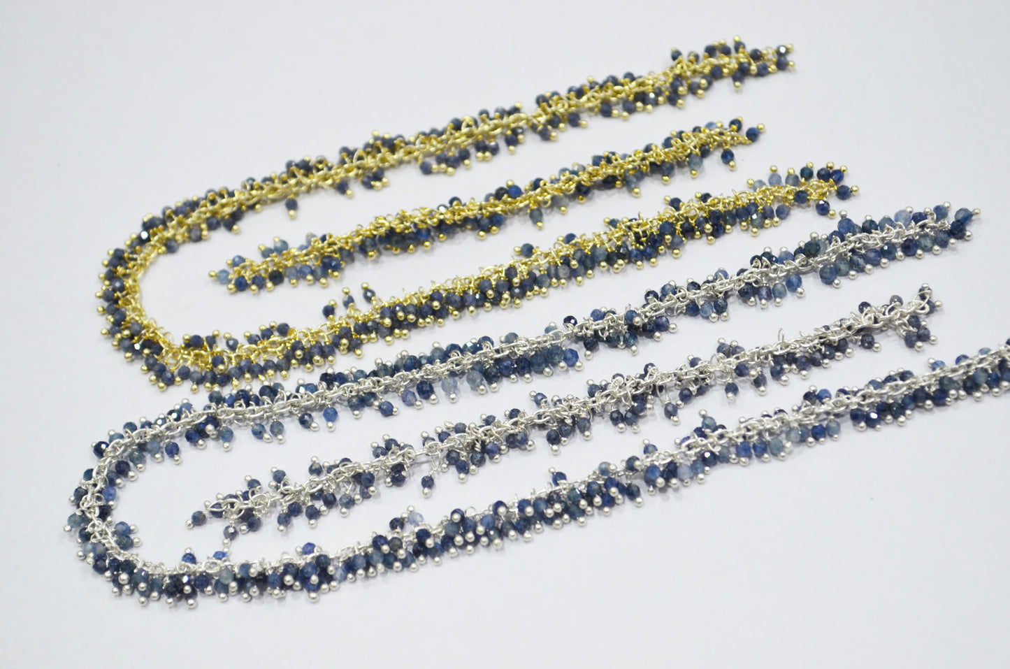 Blue Sapphire Faceted Round Shape Grape Chain , Blue Sapphire Angoori Cluster Wire Wrapped Chain , 2 mm , RB-6349