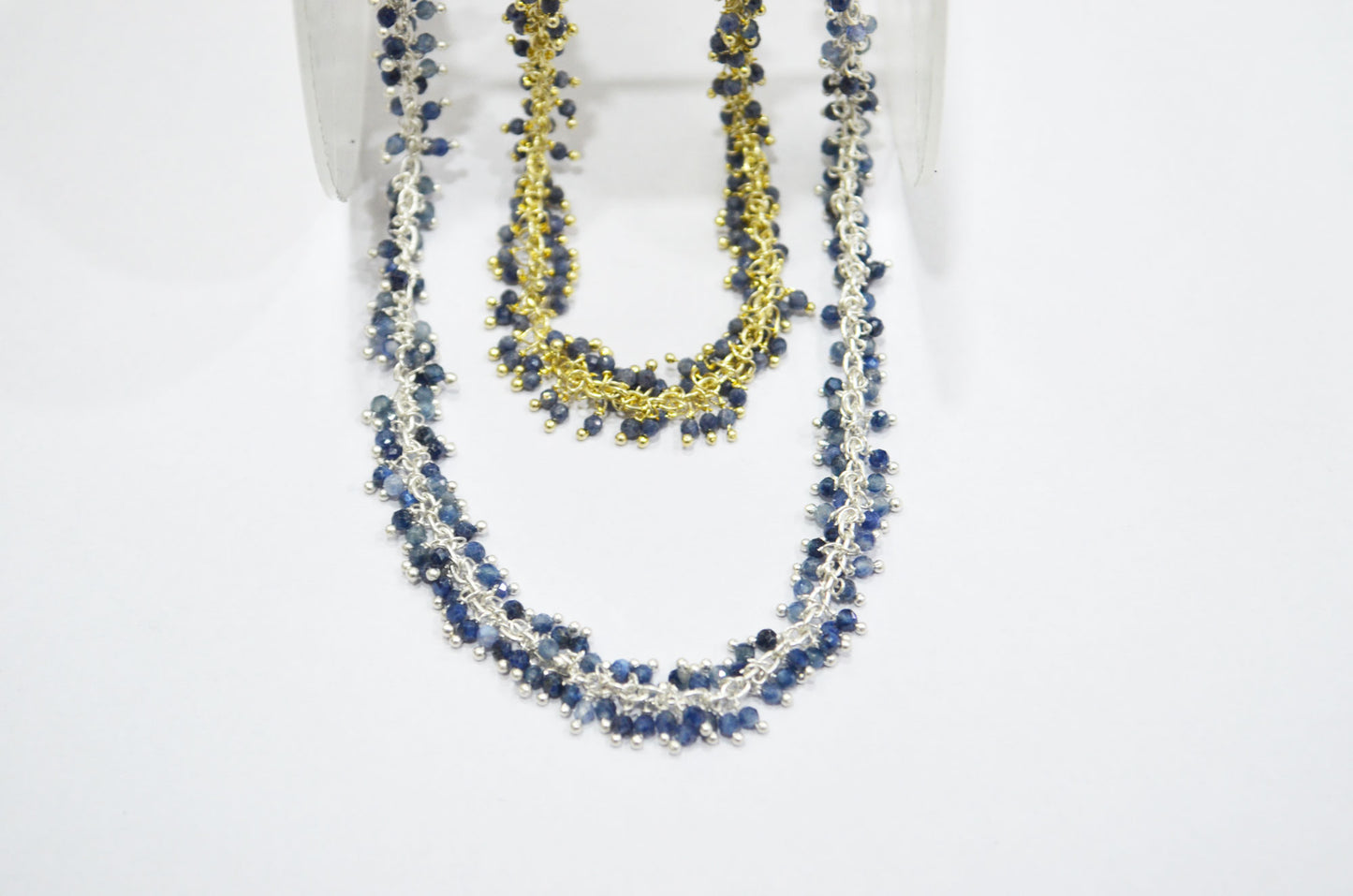 Blue Sapphire Faceted Round Shape Grape Chain , Blue Sapphire Angoori Cluster Wire Wrapped Chain , 2 mm , RB-6349