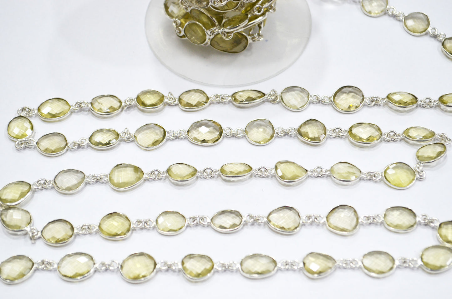 Rock Lemon Quartz Slice Shape Connector Chain , 14 - 18 mm , RB-6352