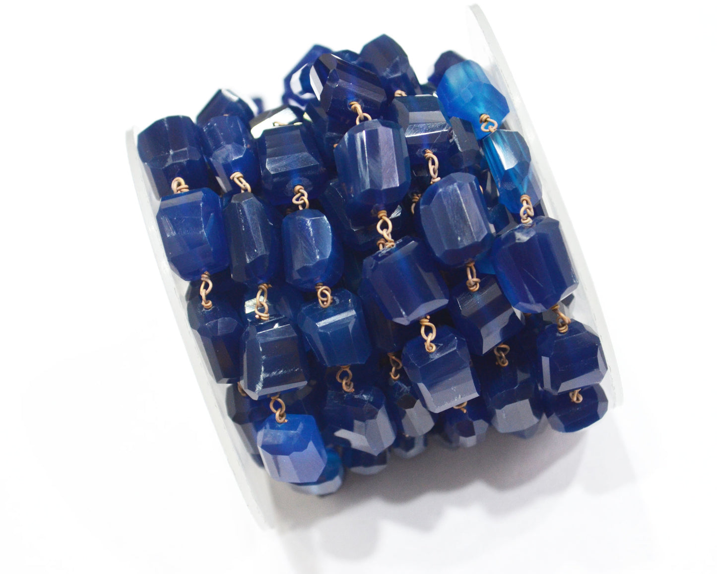 Kyanite Chalcedony Laser Cut Nuggets Shape Rosary Beaded Chain , 12 - 15 mm , RB-6353