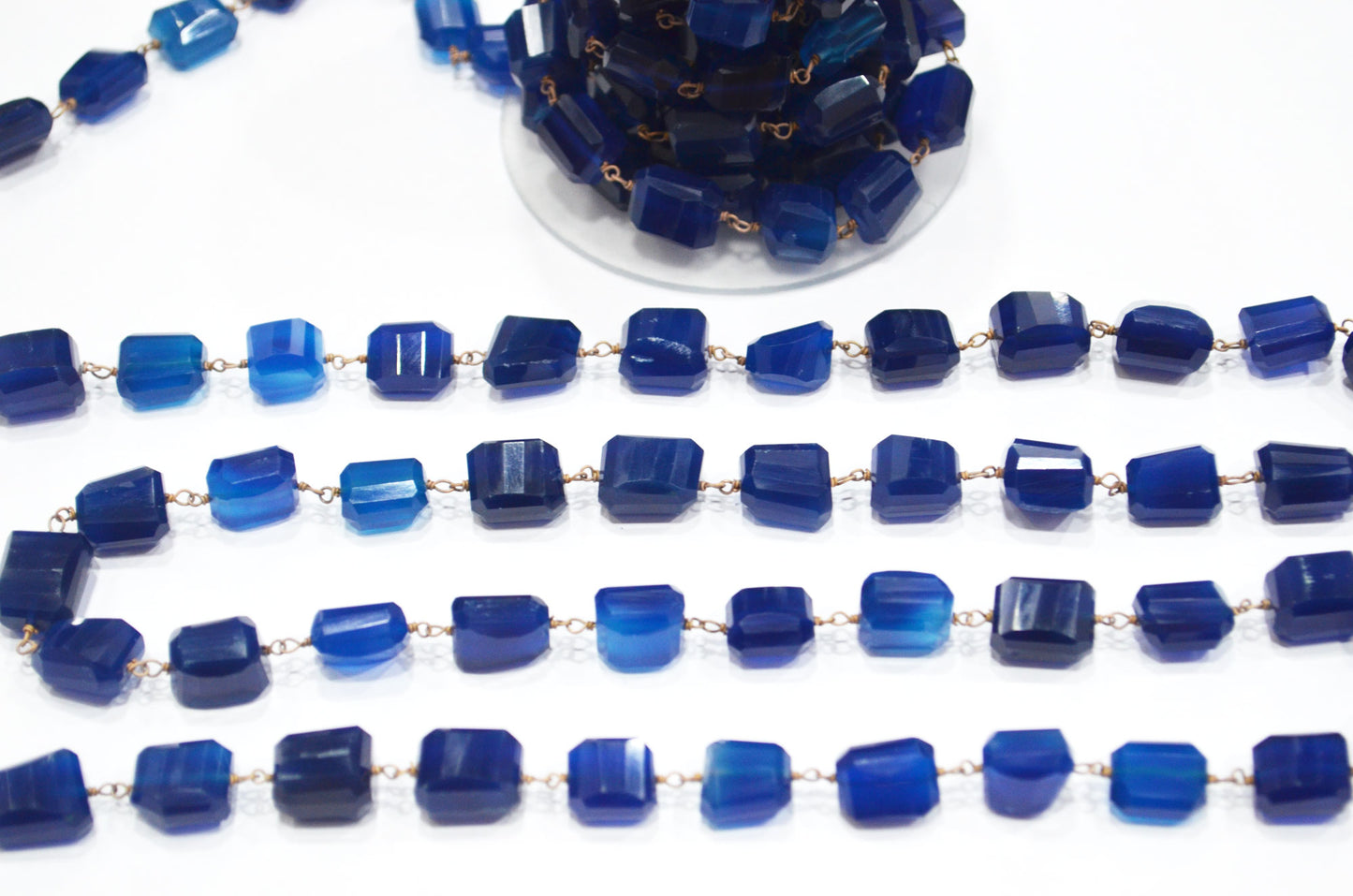 Kyanite Chalcedony Laser Cut Nuggets Shape Rosary Beaded Chain , 12 - 15 mm , RB-6353