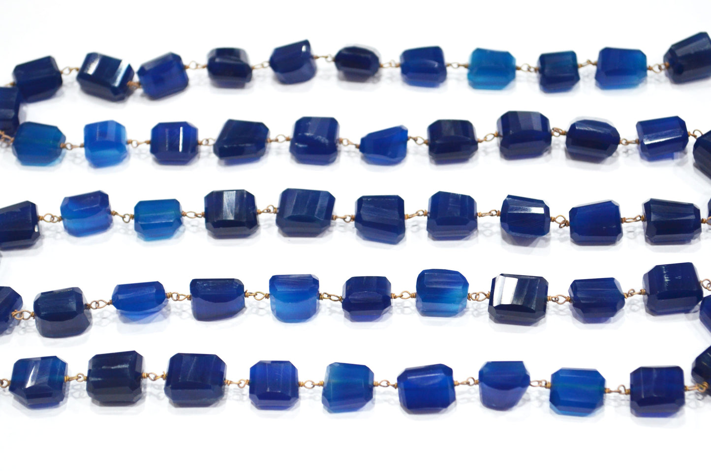 Kyanite Chalcedony Laser Cut Nuggets Shape Rosary Beaded Chain , 12 - 15 mm , RB-6353
