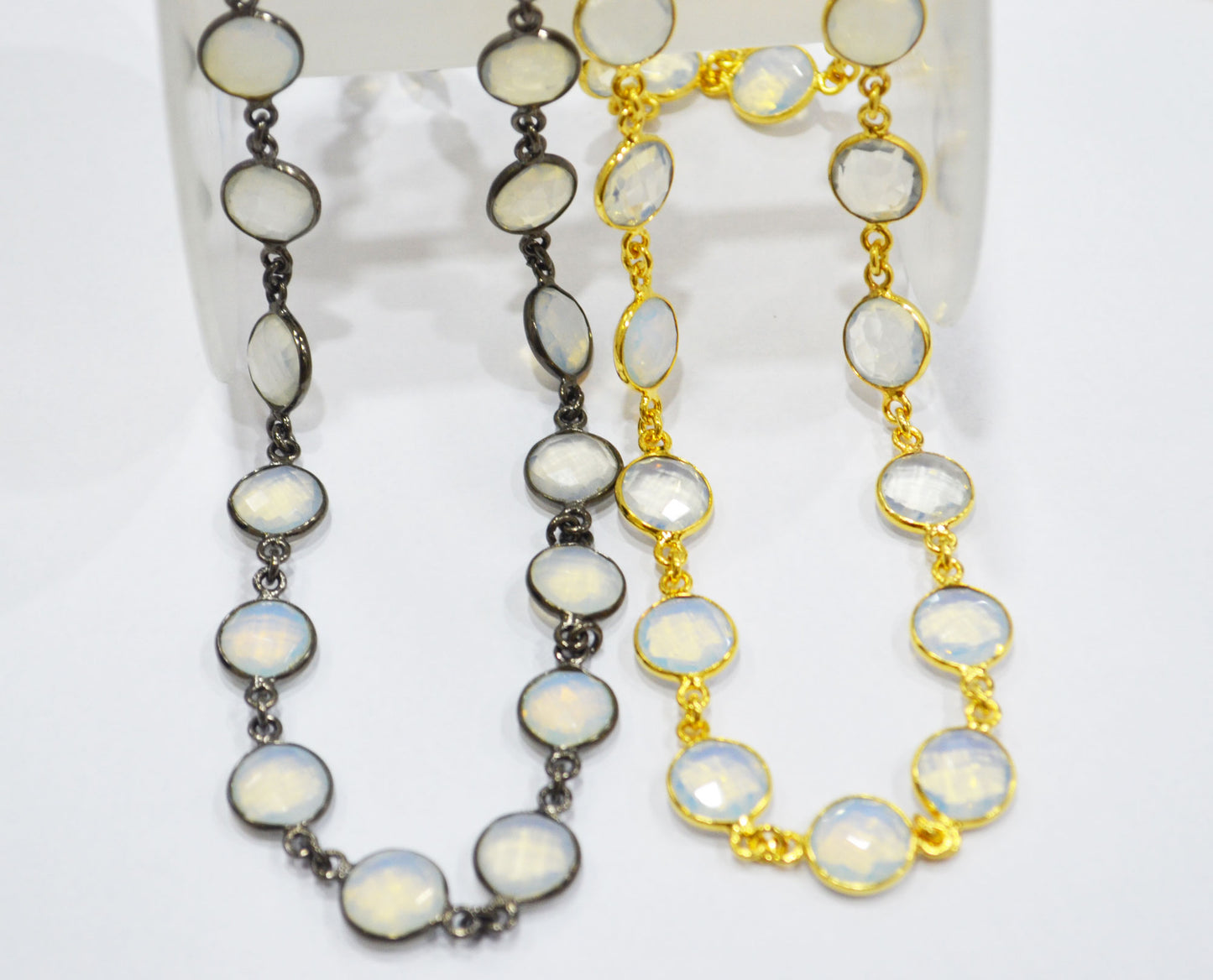 Opalite Hydro Glass Faceted Coin Shape Connector Chain , 10 mm , RB-6358