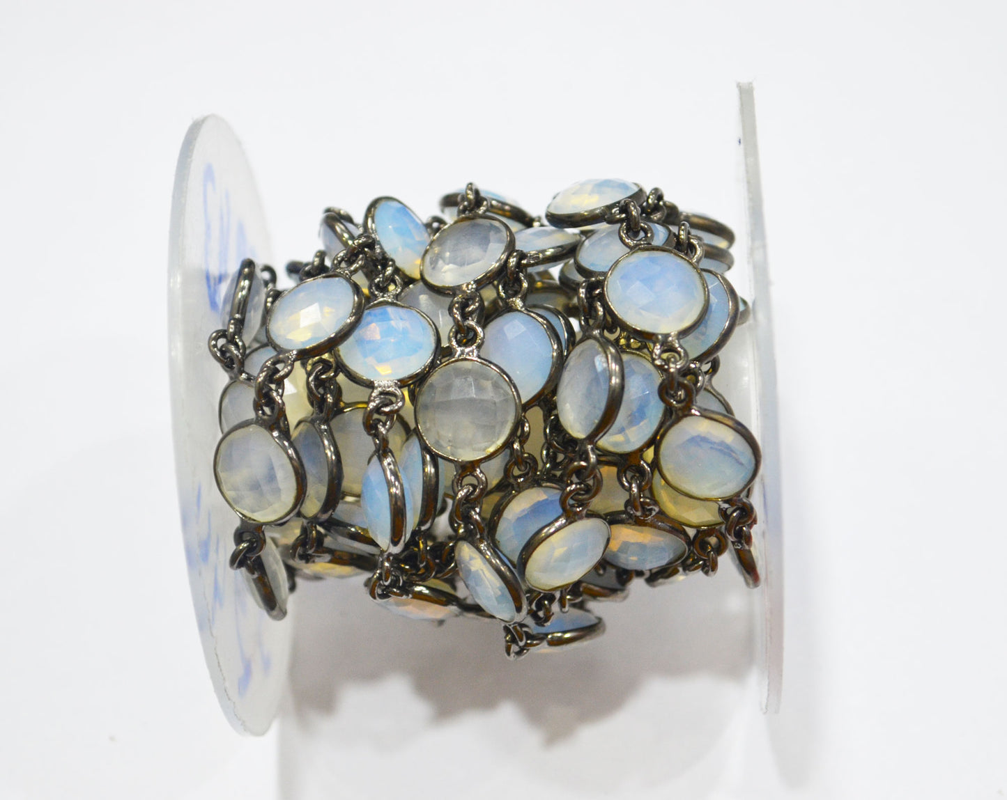 Opalite Hydro Glass Faceted Coin Shape Connector Chain , 10 mm , RB-6358