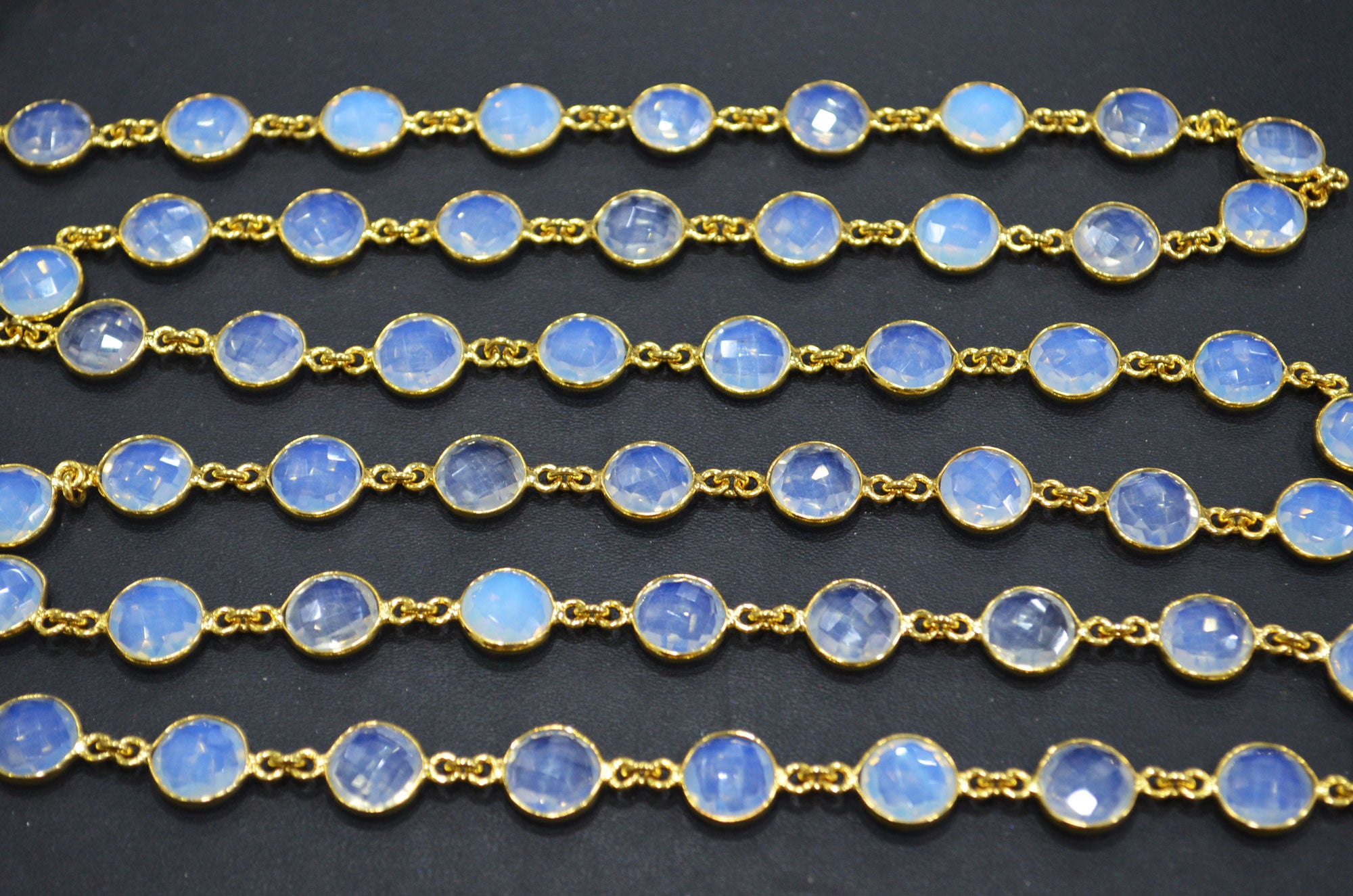 Opalite Hydro Glass Faceted Coin Shape Connector Chain , 10 mm , RB-6358