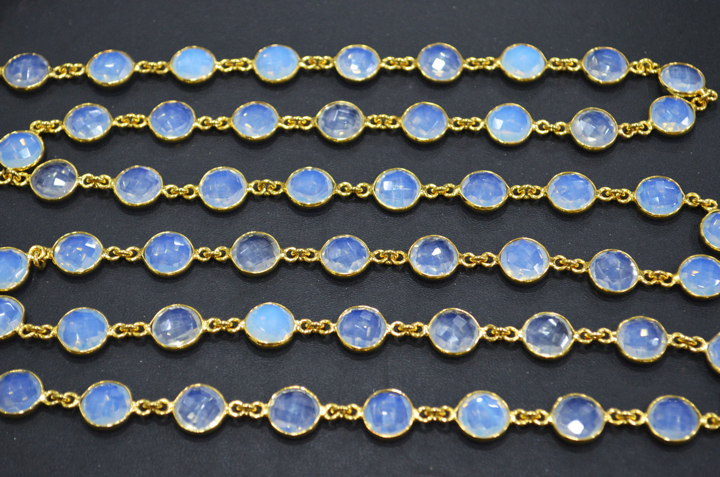 Opalite Hydro Glass Faceted Coin Shape Connector Chain , 10 mm , RB-6358