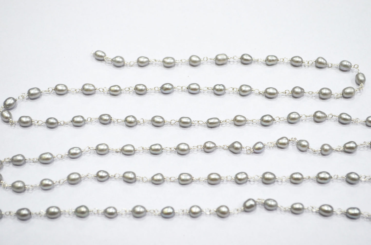 Natural Grey Rice Pearl Smooth Nuggets Shape Rosary Beaded Chain , 4x5 mm , RB-6359