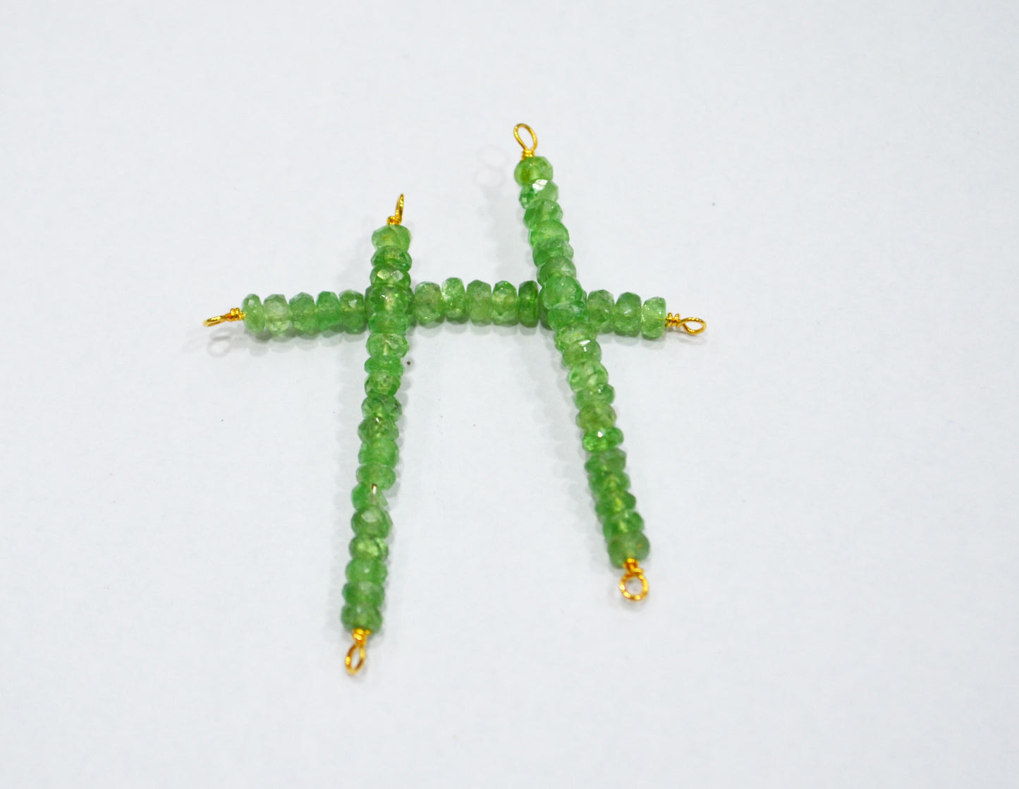 Green Tsavorite Faceted Rondelle Shape Charm , Green Tsavorite Gold Plated Wire Wrapped Bar , Sold By Piece , 30 - 35 mm , RB-6360