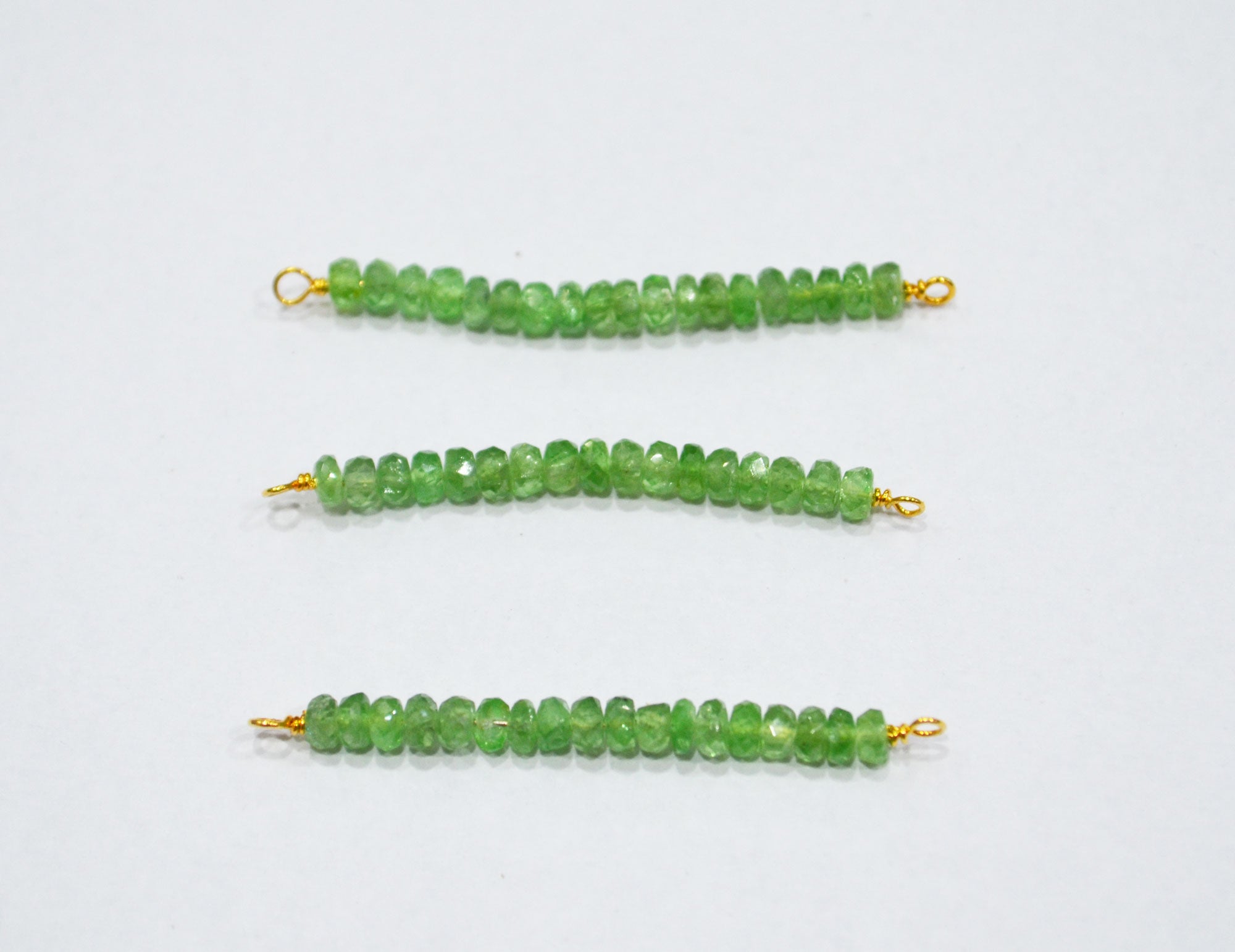 Green Tsavorite Faceted Rondelle Shape Charm , Green Tsavorite Gold Plated Wire Wrapped Bar , Sold By Piece , 30 - 35 mm , RB-6360