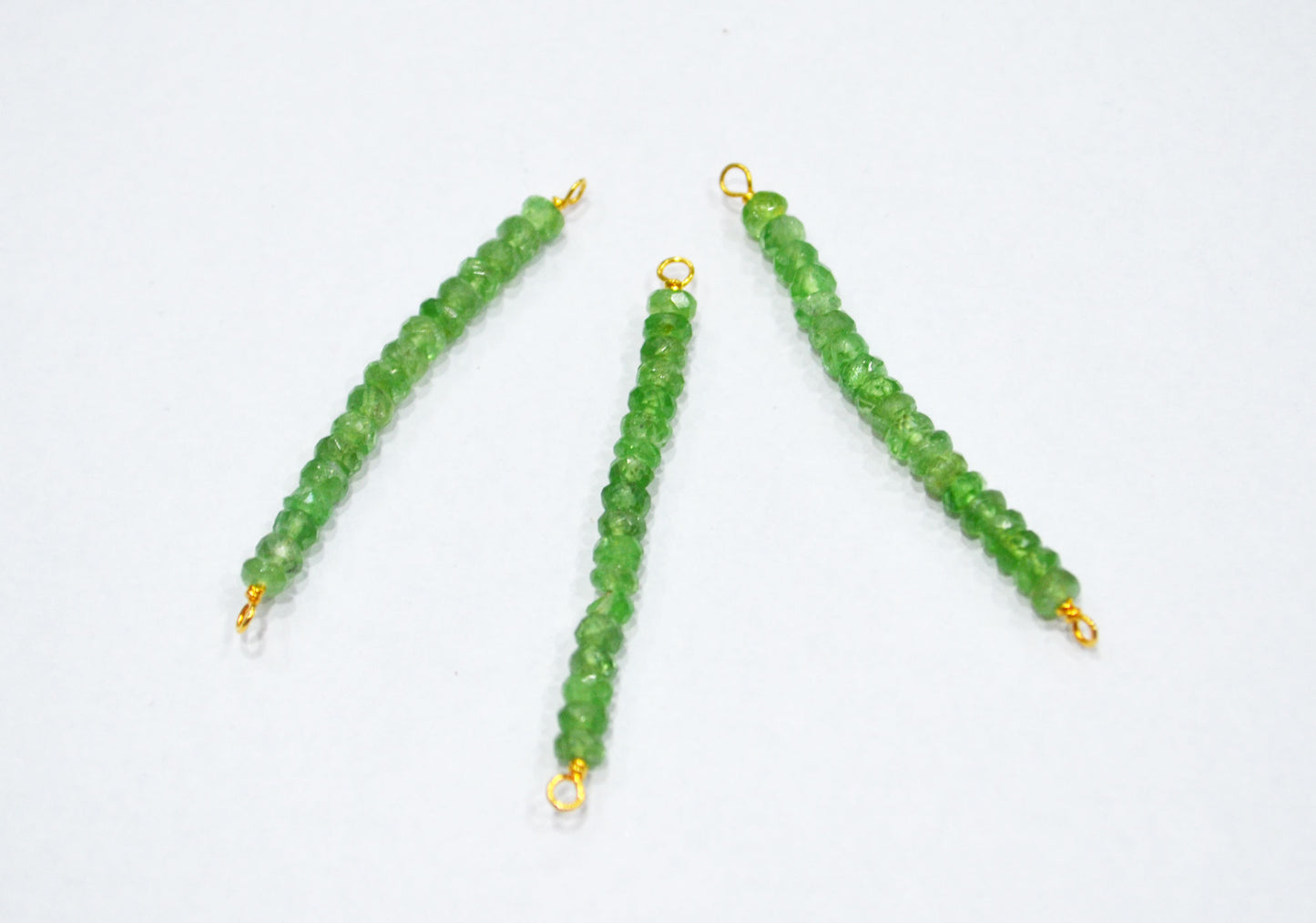 Green Tsavorite Faceted Rondelle Shape Charm , Green Tsavorite Gold Plated Wire Wrapped Bar , Sold By Piece , 30 - 35 mm , RB-6360