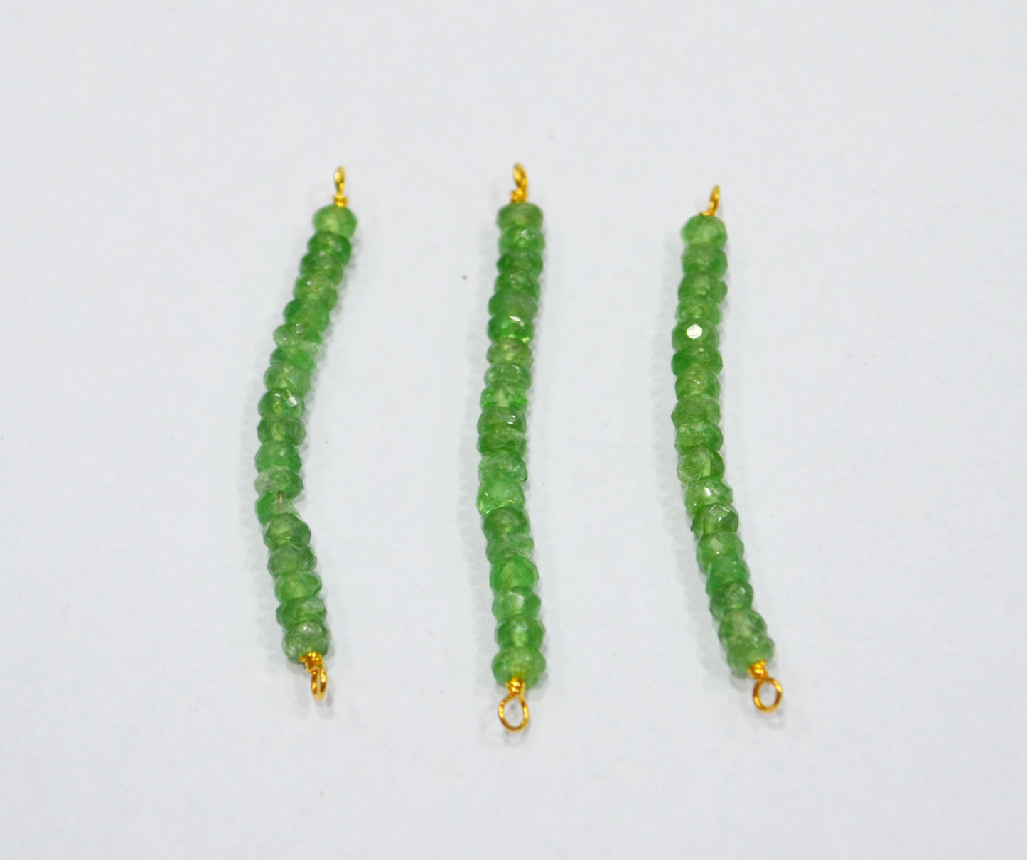 Green Tsavorite Faceted Rondelle Shape Charm , Green Tsavorite Gold Plated Wire Wrapped Bar , Sold By Piece , 30 - 35 mm , RB-6360