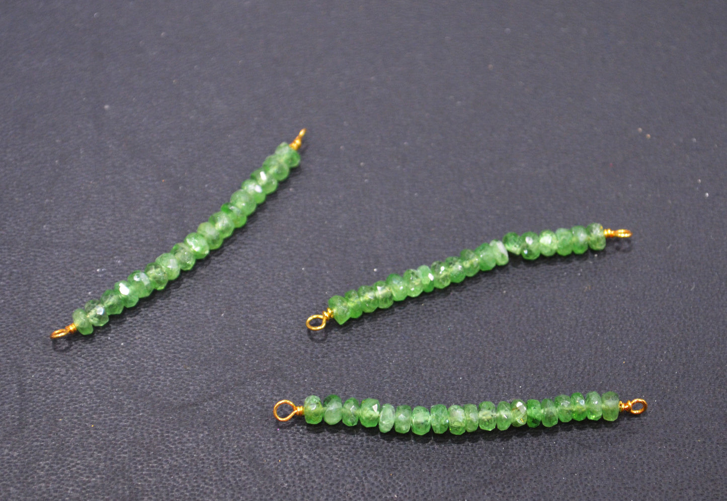 Green Tsavorite Faceted Rondelle Shape Charm , Green Tsavorite Gold Plated Wire Wrapped Bar , Sold By Piece , 30 - 35 mm , RB-6360