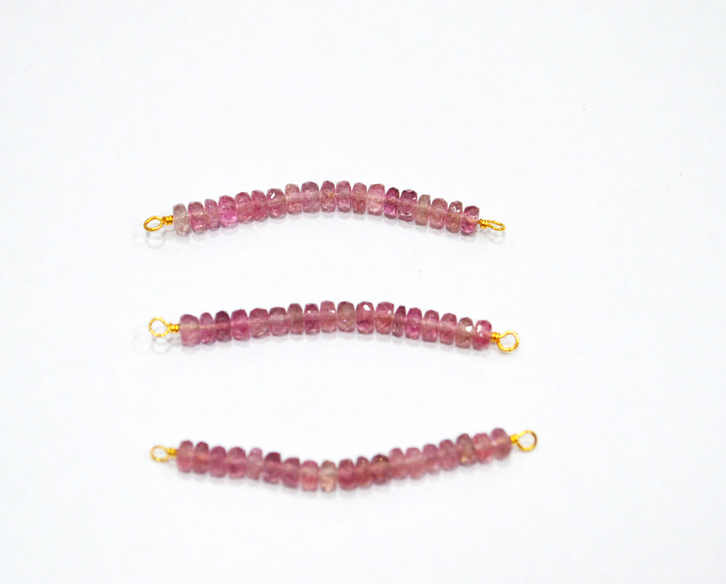 Pink Tourmaline Faceted Rondelle Shape Charm , Pink Tourmaline Gold Plated Wire Wrapped Bar , Sold By Piece , 30 - 35 mm , RB-6361