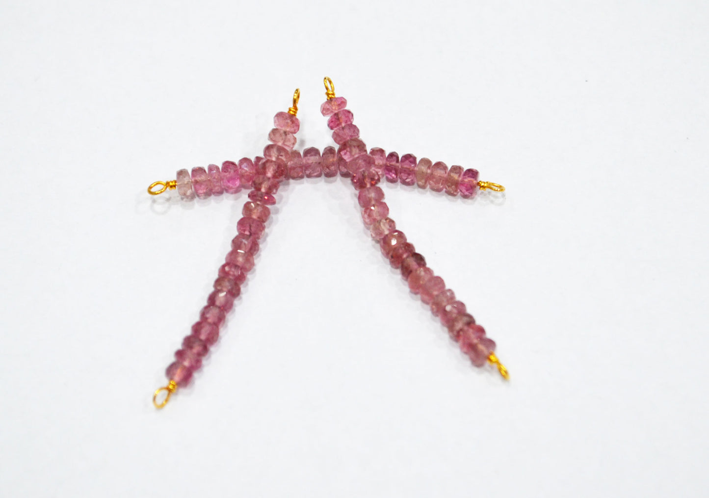 Pink Tourmaline Faceted Rondelle Shape Charm , Pink Tourmaline Gold Plated Wire Wrapped Bar , Sold By Piece , 30 - 35 mm , RB-6361