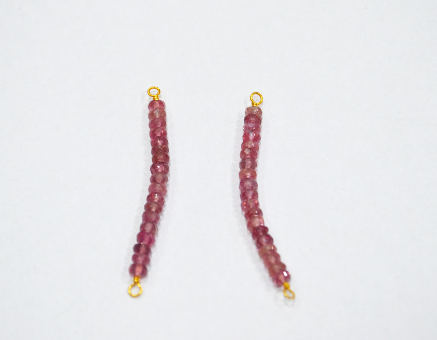 Pink Tourmaline Faceted Rondelle Shape Charm , Pink Tourmaline Gold Plated Wire Wrapped Bar , Sold By Piece , 30 - 35 mm , RB-6361